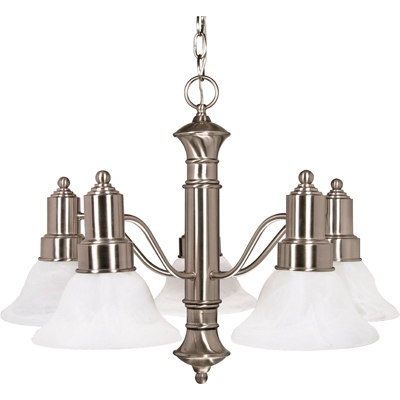 Nuvo Lighting 60/189  Gotham - 5 Light - 25" - Chandelier with Alabaster Glass Bell Shades in Brushed Nickel Finish
